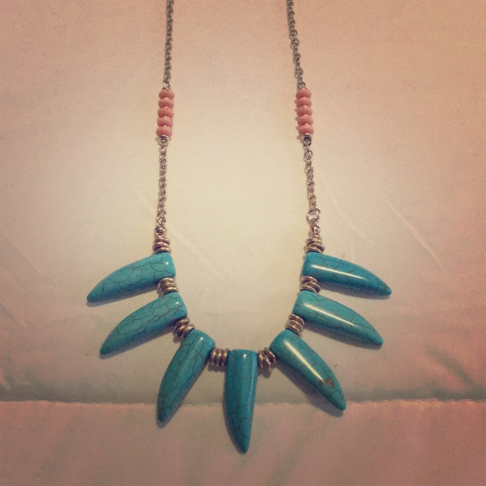 Turquoise and coral beaded necklace
